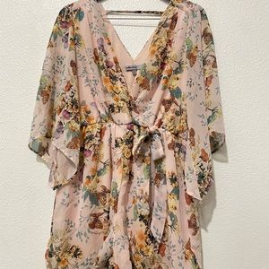 Pink butterfly floral flowy sleeve romper